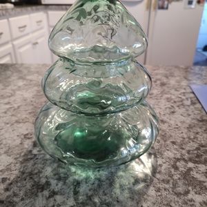 9” Princess House 3 PC #6415 green Crystal Glass  Christmas Tree candy bowl